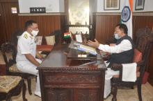 Rear Admiral Philipose George Pynumootil, AVSM, NM, Flag Officer Commanding, Goa & Flag Officer Naval Aviation called on Hon'ble Governor at Raj Bhavan