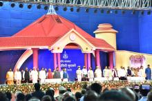 Hon’ble Governor administered the oath of office and secrecy to Hon’ble Chief Minister Dr.Pramod Sawant alongwith 8 Ministers at Dr.Shyama Prasad Mukherjee Stadium in the presence of Hon’ble Prime Minister Shri Narendra Modi.