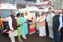 Hon'ble Governor handed over keys of 3 Ambulance of Indian Red Cross Society, Goa to Asilo Hospital, Mapusa, Verna Industries Association & Rotary Club of Pernem at Raj Bhavan.