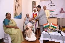 On occasion of Azadi Ka Amrit Mahotsav,Hon’ble Governor felicitated eminent persons/writers of Konkani,Marathi and Sanskrit, Ms.Shraddha Garad,Sahitya Akademi Yuva Puraskar Awardee,Shri Damodar Maujo Jnanpith Awardee, Dr.Anuja Joshi and Prof. Dnyaneshwar 