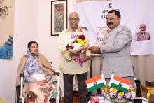 On occasion of Azadi Ka Amrit Mahotsav,Hon’ble Governor felicitated eminent persons/writers of Konkani,Marathi and Sanskrit, Ms.Shraddha Garad,Sahitya Akademi Yuva Puraskar Awardee,Shri Damodar Maujo Jnanpith Awardee, Dr.Anuja Joshi and Prof. Dnyaneshwar 