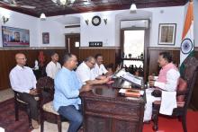 SHRI SAMIR VOLVOIKAR, STATE CONVENOR GOA TRINAMOOL CONGRESS PARTY (GOA), MR. MARIANO RODRIGUES, MR. TRAJANO D'MELLO, MR. JAYESH SHETGAONKAR, MR. PETER AFANSO WAS CALLED ON HON'BLE GOVERNOR AT RAJ BHVAN.