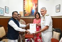 R Adm along with spouse, Flag Officer Goa Naval Area, for High Tea called on Hon'ble Governor at Raj Bhavan