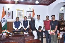 Dr. Praveen Kumar Directof of ICAR-CCARI Goa, Dr. R Solomom Raj Kumar, Senior Scientist and Shri N K Kurian called on Hon'ble Governor at Raj Bhavan