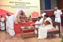 Hon'ble Governor Attended function of Honouring of Jagadguru Sri Sri Sri Bharathi Tirtha Mahaswamiji from Sri Sri Sri Jagadguru Shankaracharya Mahasamsthanam Dakshinamnaya Sri Sharad Peetham, Srigeri at New Darbar Hall, Raj Bhavan.  