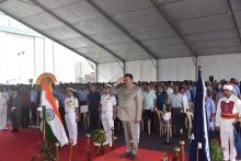 Hon'ble Governor Alongwith First Lady Adv. (Smt.) Reetha Sreedharan Attended as Chief Guest, Indian Navy Ship Launching, Goa Shipyard Ltd. Vasco. 