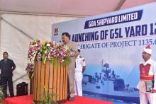 Hon'ble Governor Alongwith First Lady Adv. (Smt.) Reetha Sreedharan Attended as Chief Guest, Indian Navy Ship Launching, Goa Shipyard Ltd. Vasco. 